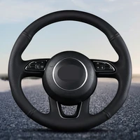 diy black faux leather car steering wheel cover for audi a4l a3 a6l q5l q3 a5 q7 a1 a5 a7non slip breathable and wear resistant