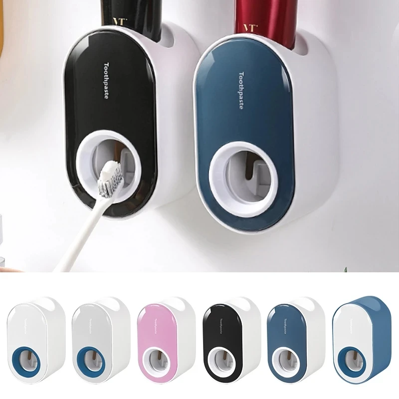 

Automatic Toothpaste Dispenser Wall Mount Dust-proof Toothbrush Holder Wall Mount Storage Rack Bathroom Accessories Set Squeezer