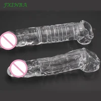 fxinba big realistic condoms for men reusable penis sleeve for male extender dildo enhancer enlargement condom male cock sex toy