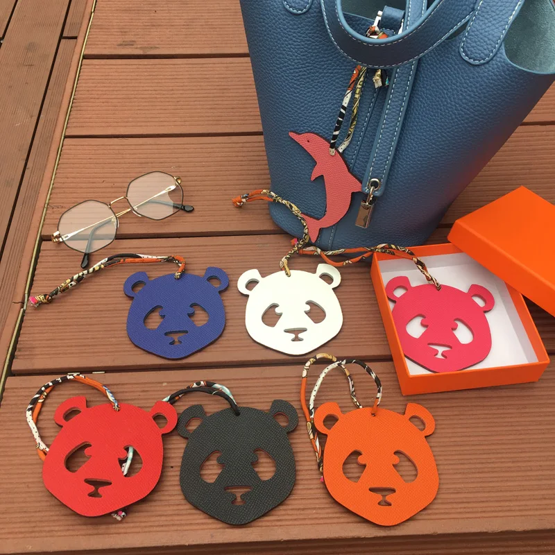 Luxury Cowhide Leather Animal Cartoon Panda keychain Women Handbag Backpack Accessories Bag Charm Porte Clef For Sale | Украшения и
