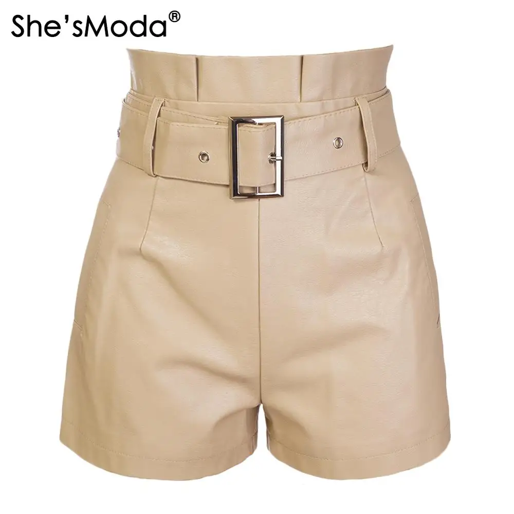 

Новый женский ремень из ПУ кожи She'sModa, прямые шорты с высокой талией и карманом размера плюс