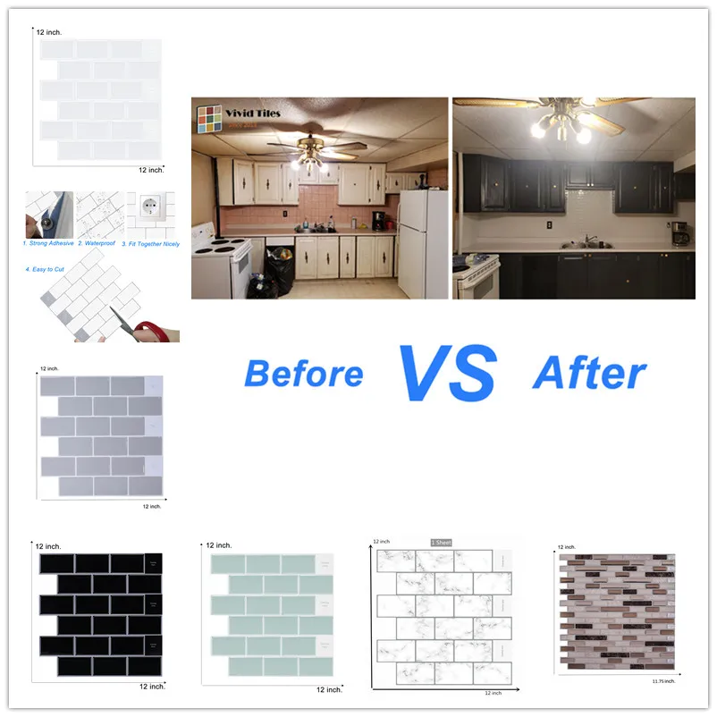 Vividtiles большая 12*12 дюймов 3D Бумага самоклеящаяся Съемная водонепроницаемая