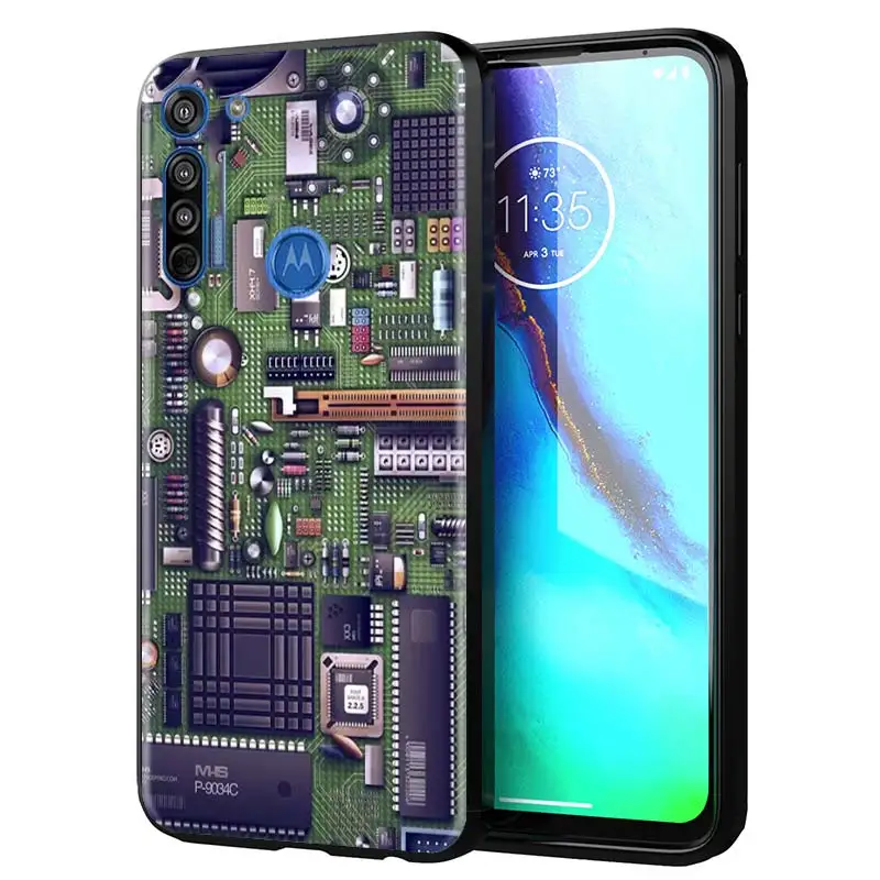

Phone Case for Motorola Moto G8 G9 Edge Plus G Power Play E6s E Plus One Black Soft Shell motherboard Circuit board Cover