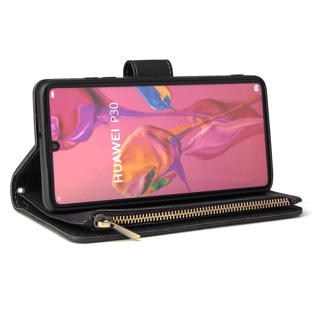 

Luxury Zipper Flip Phone Case For Huawei P30 Pro Leather Wallet Card Cover For Huawei P30 Lite P30 Phone Bags Coque Fundas