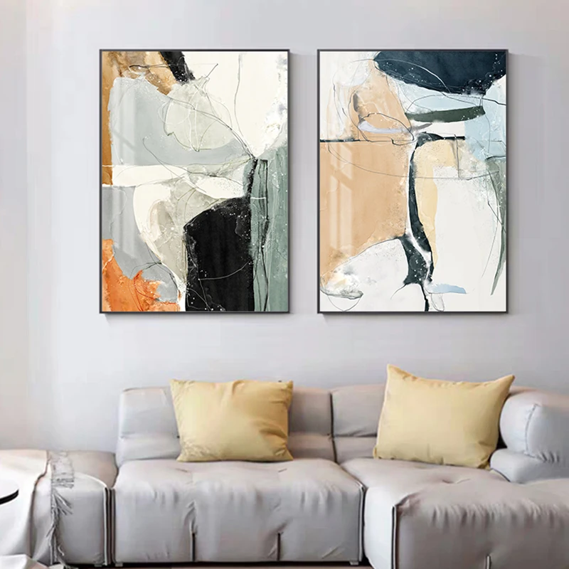 

Abstract Chaotic Color Block Canvas Art Nordic Blue Poster and Print Wall Art Pictures for Living Room Tableaux Muraux Moderne