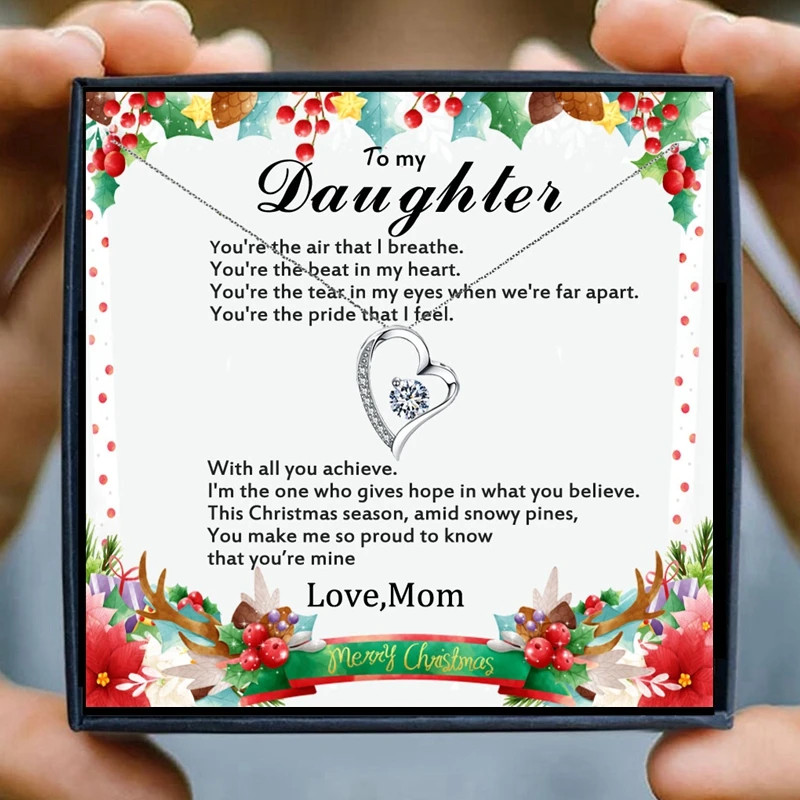 Ожерелье для дочери подарки форме плетённого кольца девчачье сердце хрустальное