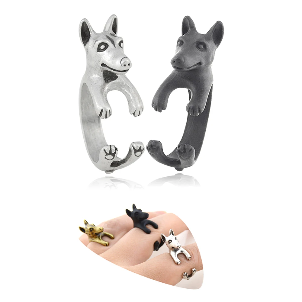 Винтажные Серебристые кулоны Цвет черный Доберман Форма собака обруч кольцо