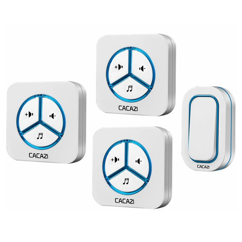 1 button 3 receiver CACAZI Беспроводной Водонепроницаемый дверной звонок Батарея Кнопка 280 м Пульт дистанционного управления Светодиодный светильник с Европейским разъемом беспроводные звонки звонок 48 перезвон 6 громкости - Цвет: 1 button 3 receiver