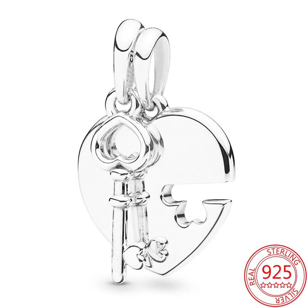 

Real 925 Sterling Silver Beaded Friend's Heart and Key Charm Fit Original Pandora Bracelet DIY Pendant Jewelry Making