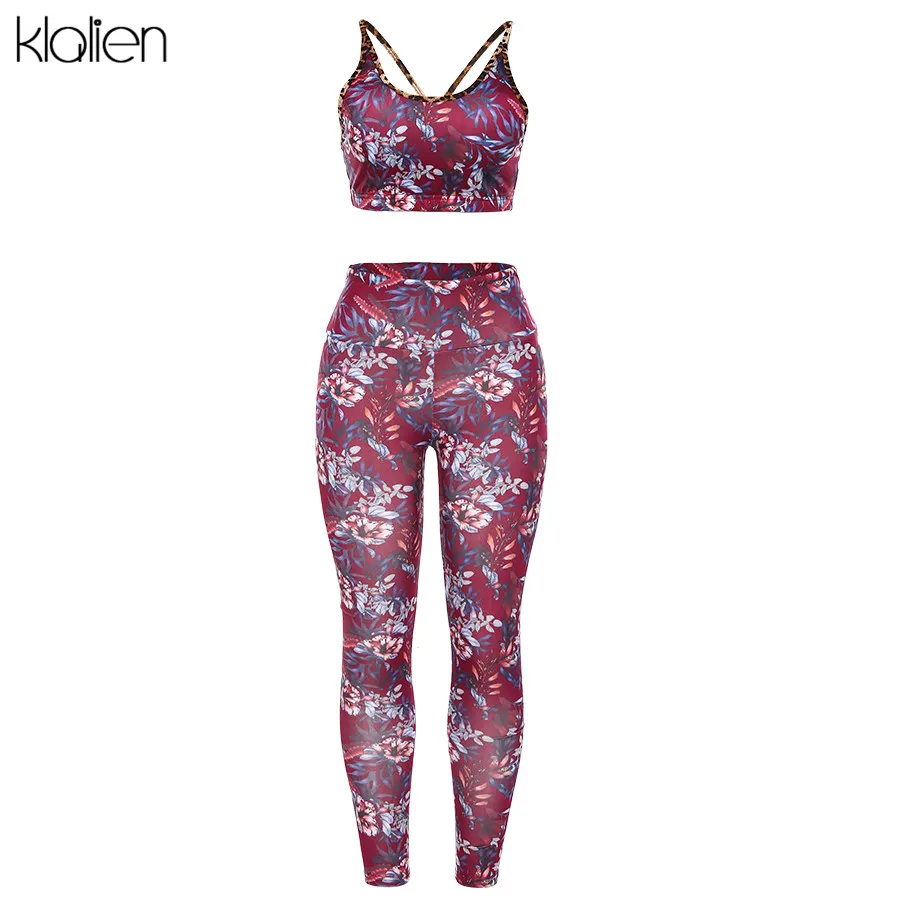 KLALIEN красная майка с принтом цветка укороченный топ + леггинсы эластичная