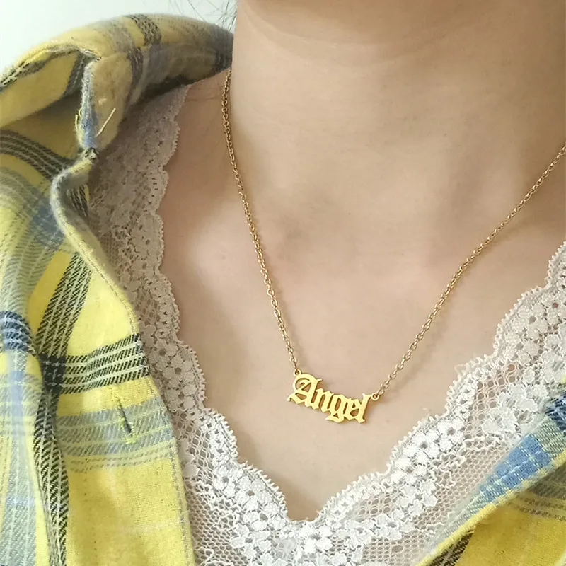 Женское Ожерелье из нержавеющей стали Script Name Angel Золотое массивное ожерелье в
