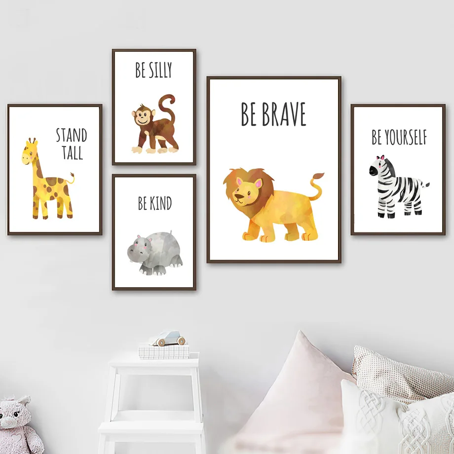 

Hippo Lion Elephant Giraffe Zebra Monkey Animal Wall Art Canvas Painting Nordic Posters And Prints Wall Pictures Kids Room Decor