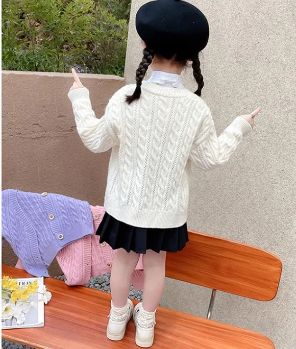 Весенняя детская одежда 2022 свитеры для девочек однотонный вязаный кардиган с