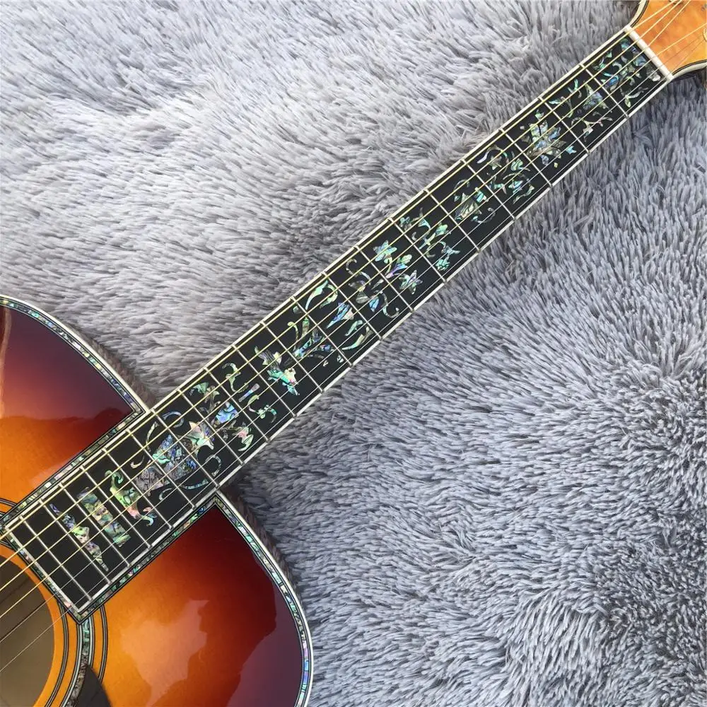Orange Burst 41 inches D style Acoustic Guitar Abalone Ebony fingerboard Solid spruce top Electric acoustic | Спорт и развлечения