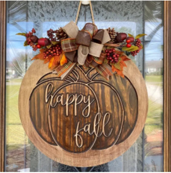 Деревянный резной дверной знак деревенский осенний подвесной орнамент
