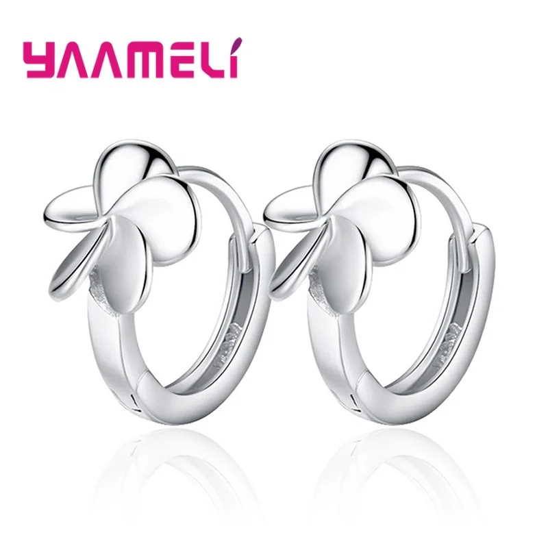 

Flower 925 Sterling Silver Small Round Loop Huggies Hoop Earrings For Women Girls Fashin Trendy Jewelry Gift Party Supply