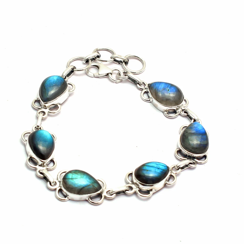 Натуральная синий Лабрадорит браслет 925 стерлингового серебра для женщин
