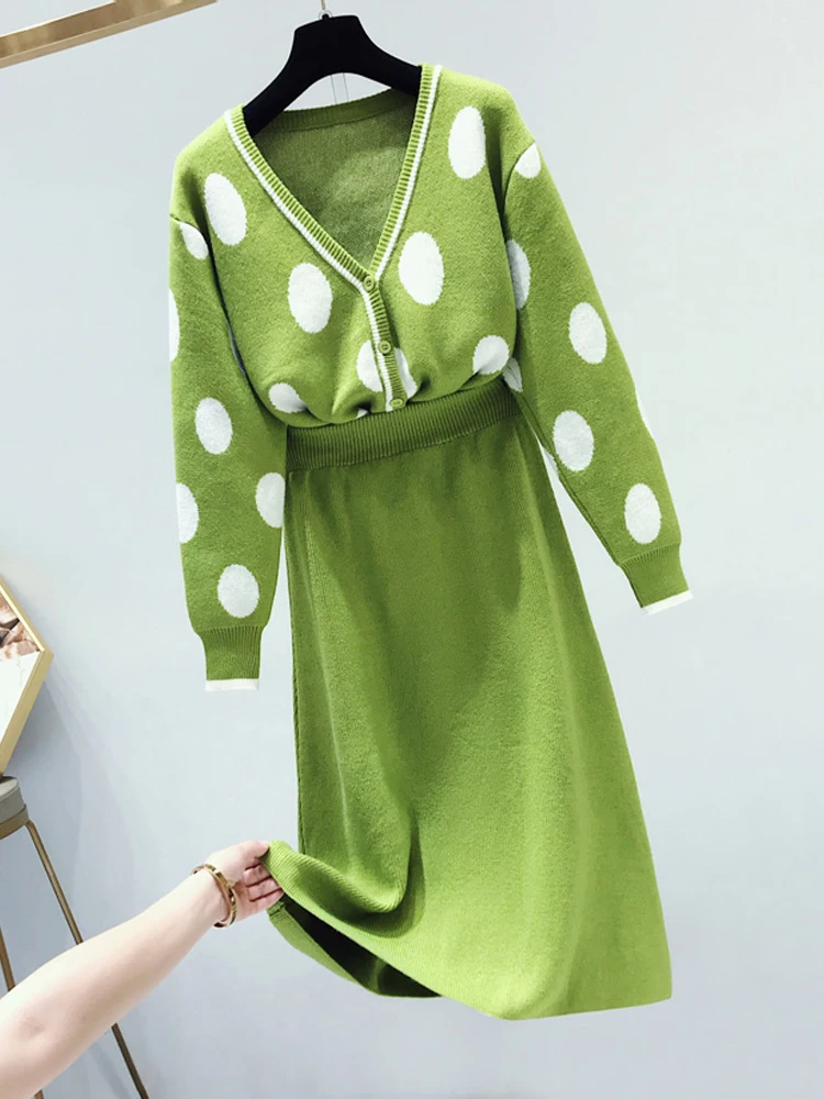 Женская сладкая корейская одежда 2 шт. Наборы Новый 2019 весна осень Cute Dot V-образным