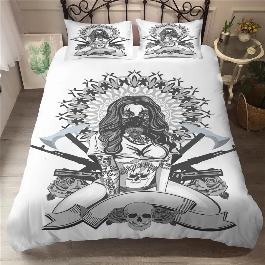 

Комплект постельного белья # KL10, Комплект постельного белья с 3D-принтом черепа, черепа, домашний текстиль, для взрослых, с наволочкой