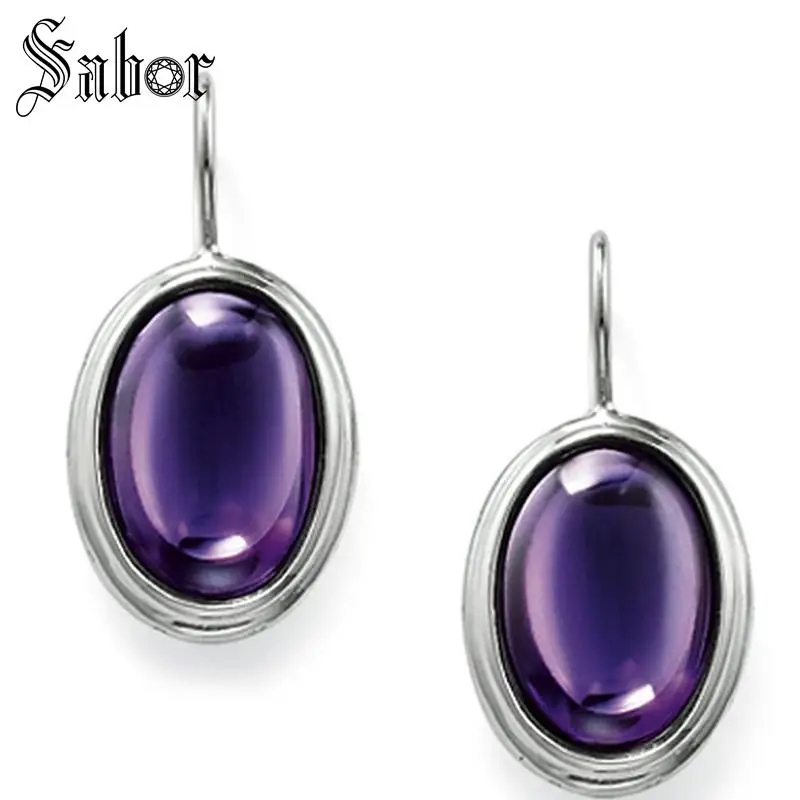 Висячие серьги фиолетовые овальные вечерние подарок для женщин серебряные с