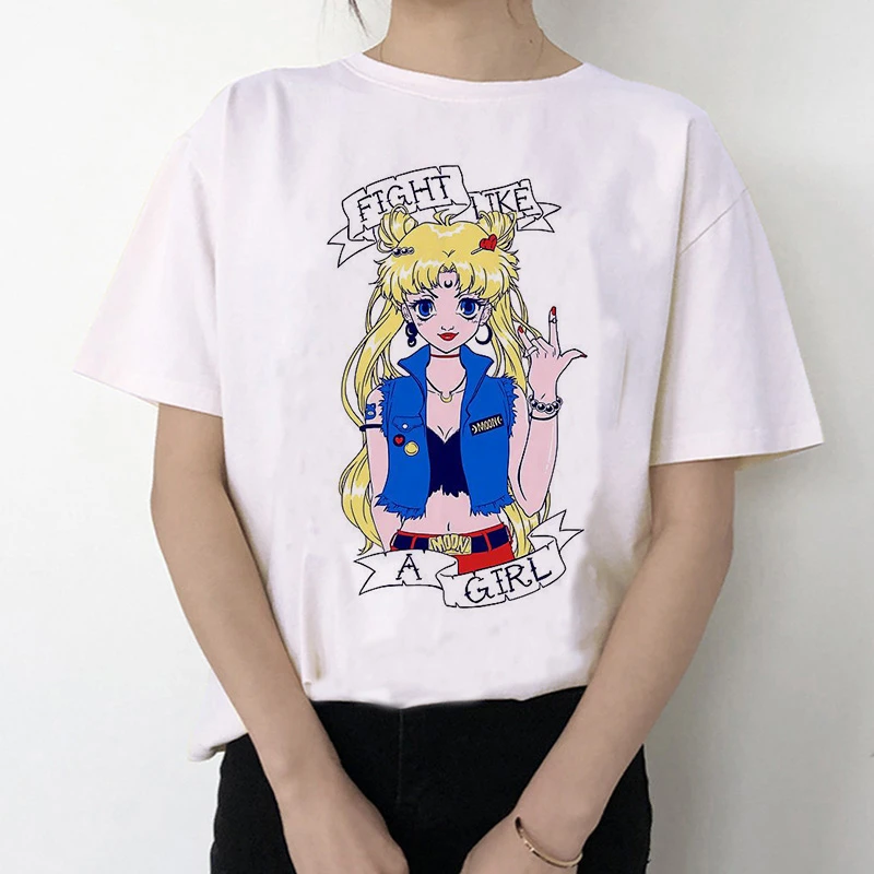 Sailor Moon 90s забавная футболка кофта с капюшоном футболка Эстетическая кошка аниме Женская Милая футболка Kawaii тройники мода Ullzang - Цвет: 3059