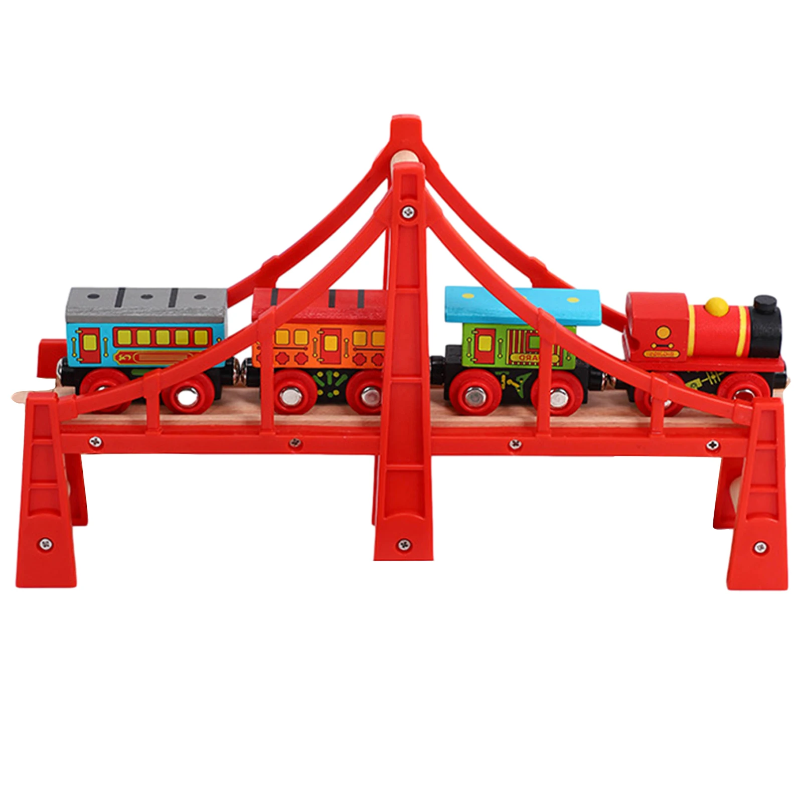 

Red Rainbow Wooden Bridge S Track Wooden Train Track Railway Bridge Accessories Compatibel All Wood Train Tracks Toy for Kids