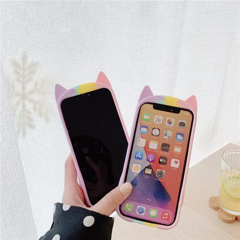 Cute Rainbow Cat Popit Push Bubble Silicone iPhone Case For iPhone11 12 Pro Max Mini X XS XR 8 7 Autism Sensory Fidget Cover | Мобильные