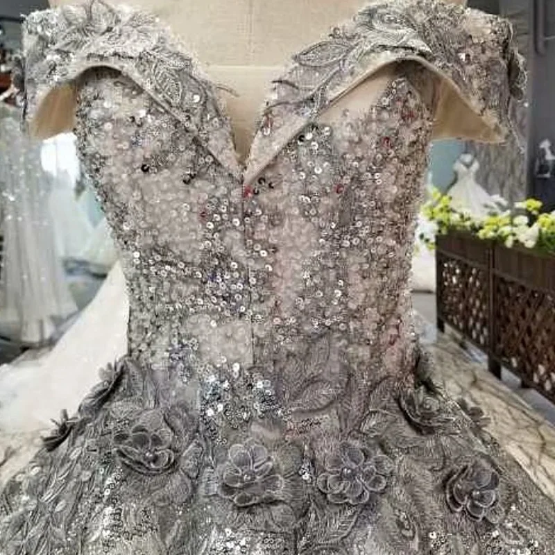 LS37740 старшее серое бальное платье вечернее с открытыми плечами Милая Длина до