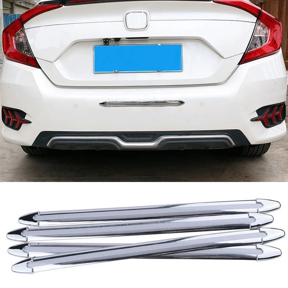 

4Pcs Universal Car Rear Bumper Sill Body Guard Protector Rubber Trim Cover Strip Door Anti Chafing Strip Plating Silver