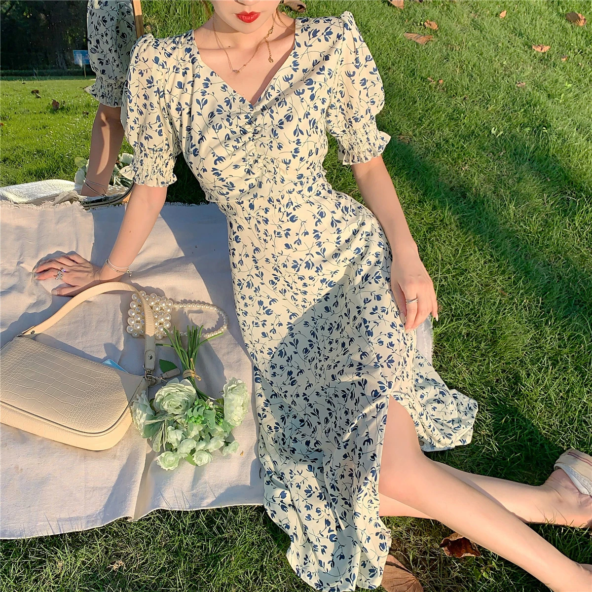 

2021 Autumn Lace Sweet Elegant Dress Women Evening Party One Piece Dress Korean Kawaii Short Sleeve Dress Female