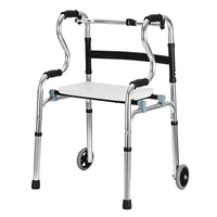 aluminum alloy elderly walker with wheels folding adjustable mobility aids for adult seat chair training tools walking stick