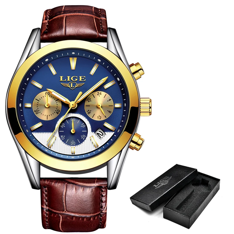 

Relogio Masculino LIGE Mens Watches Top Brand Luxury Gold Blue Sport Watch Men Classic Fashion Dial Waterproof Date Quartz Clock