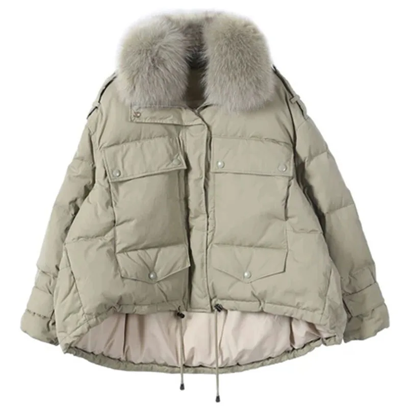 

Короткая пуховая куртка, женская зимняя парка, Женское пальто из 2020 натурального Лисьего меха на 90% белом утином пуху, женская одежда с перья...