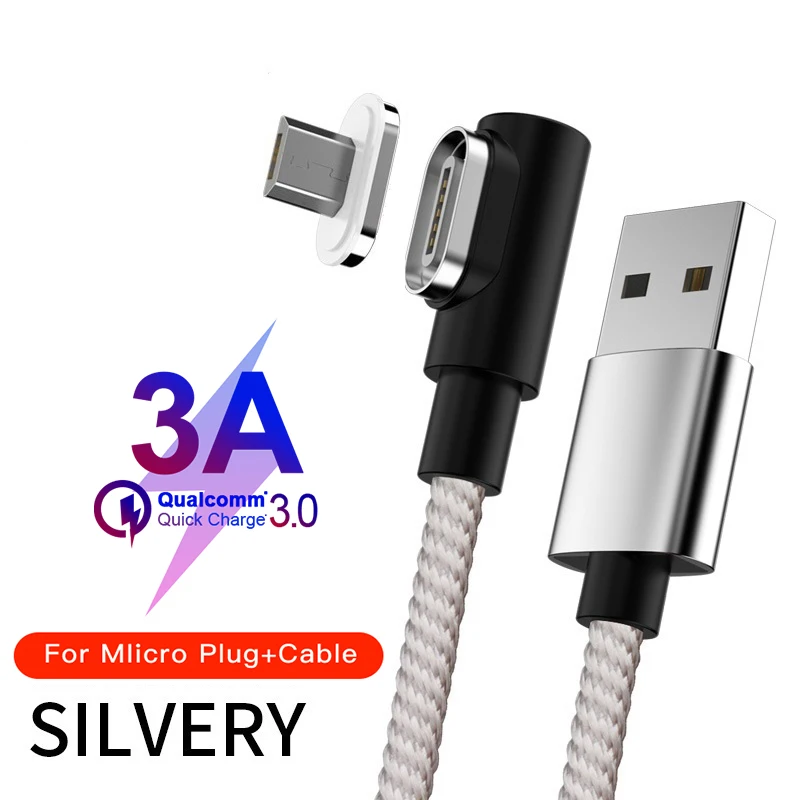 Магнитный кабель Micro USB кабель 90 DegreeType C Быстрая зарядка Кабо Для samsung S8 S9 huawei P20 P30 USB C Microusb зарядный шнур - Цвет: Silver For Micro