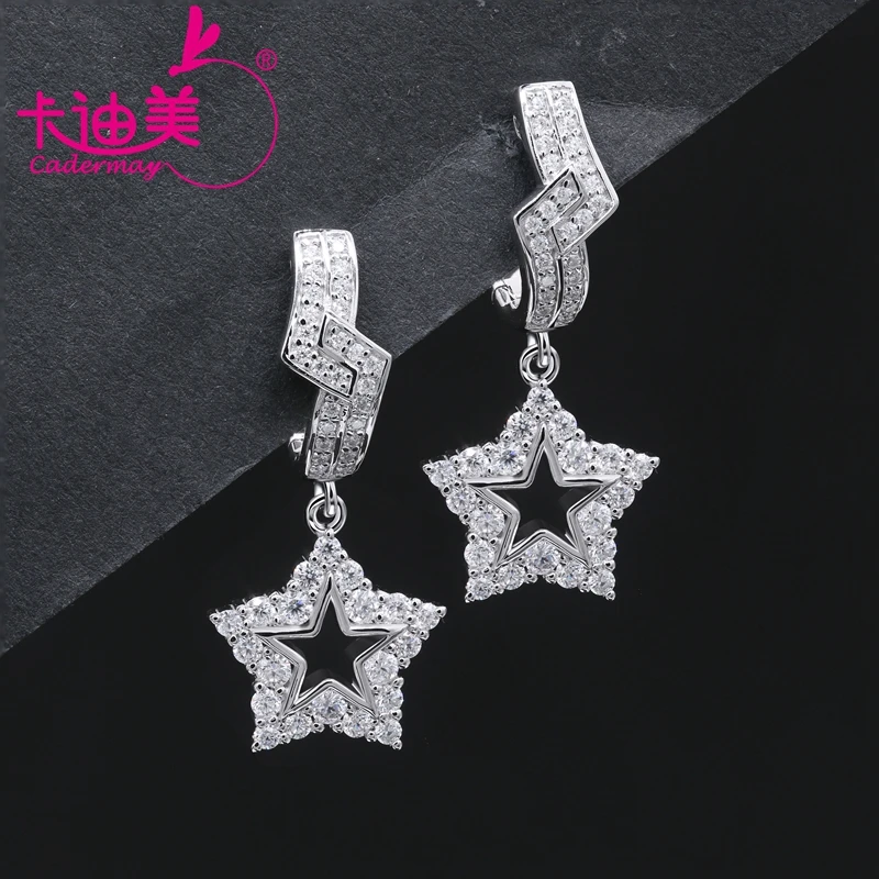 CADERMAY Trendy Jewelry S925 Sterling Silver Star Shape Moissanite Earrings High Quality D VVS1 Melee Simple Stylish For Women
