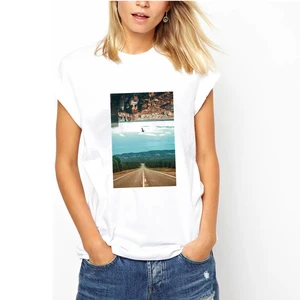 Женская хлопковая футболка с коротким рукавом, с принтом