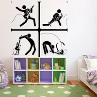 Cute Caricature Wall Stickers For Office Guitar Music Rock Pop Notes Art Wall Decals For Living Room Vinyl Wall Sticker W804