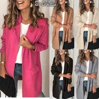 2021 new european and american autumn and winter new solid color long sleeved fake pocket casual suit jacket women