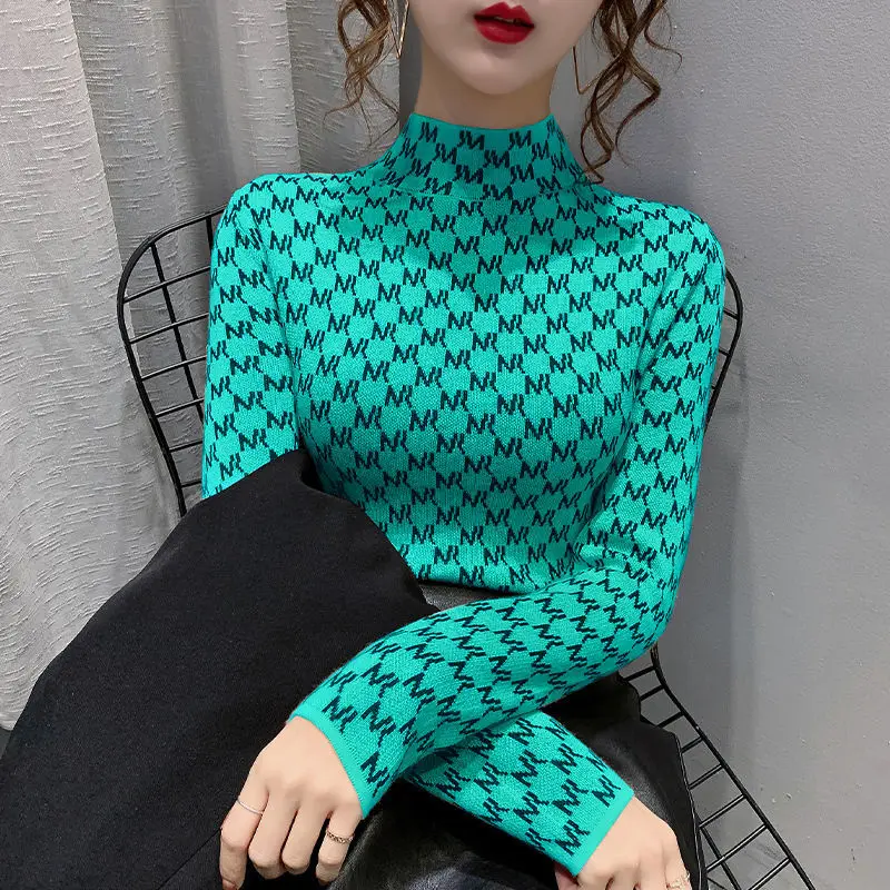 

Half high neck jacquard Pullover for women with slim fitting autumn and winter dress