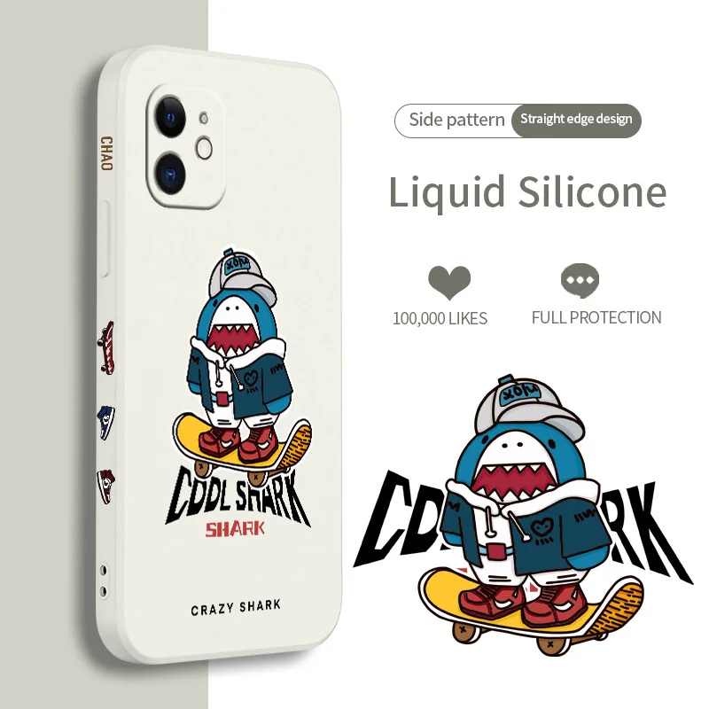 

Shark Shell Proof Phone Case For iPhone 12 13 Pro Max 11 X XS XR XSMAX SE2020 8 8Plus 7 7Plus 6 6S Plus Liquid Silicone Cover