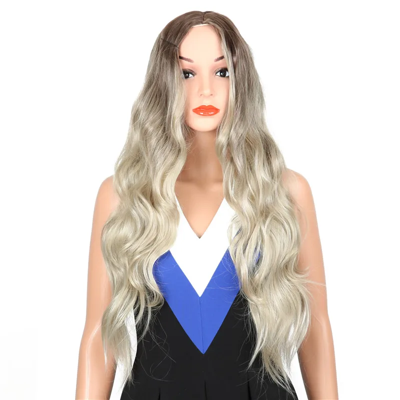 

24" Long Wave Blonde Wigs for Women Natural Hairline Middle Part Synthetic Wigs for Women Halloween Cosplay Party Costume