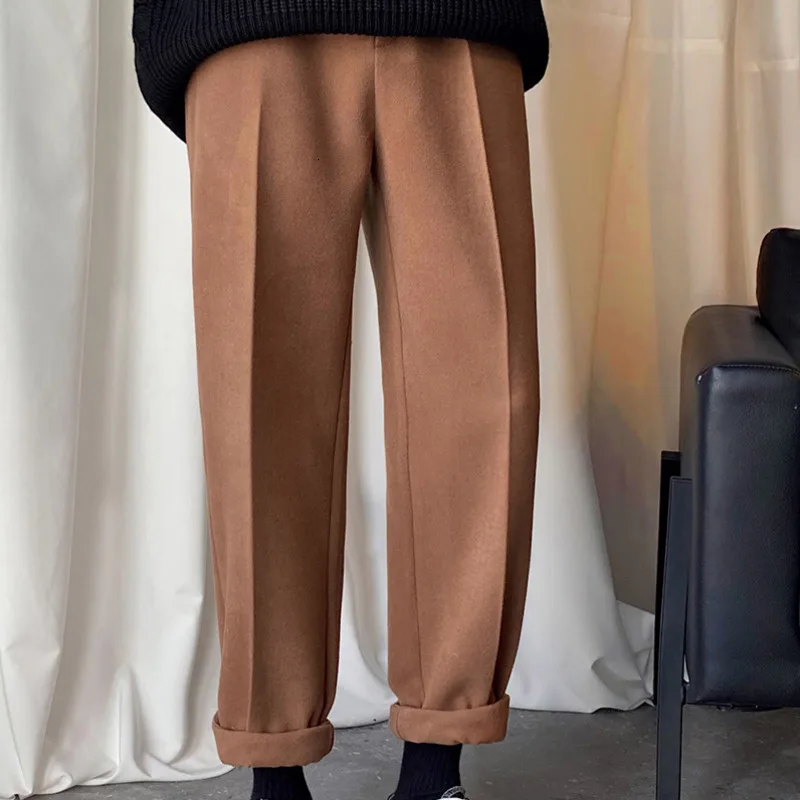 Зимние новые шерстяные брюки мужские Модные однотонные деловые повседневные