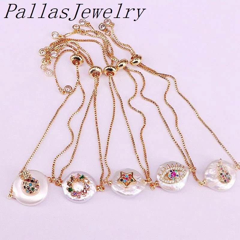 10 шт. новый дизайн натуральный жемчуг с разноцветным кубическим цирконием