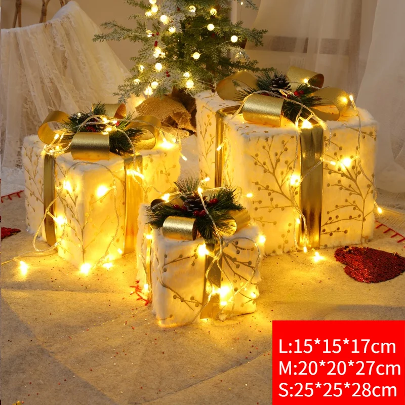 

Christmas Decoration Three-piece Gift Box Christmas Tree Ornaments Luminous Iron Art Home Outdoor Christmas decorations navidad