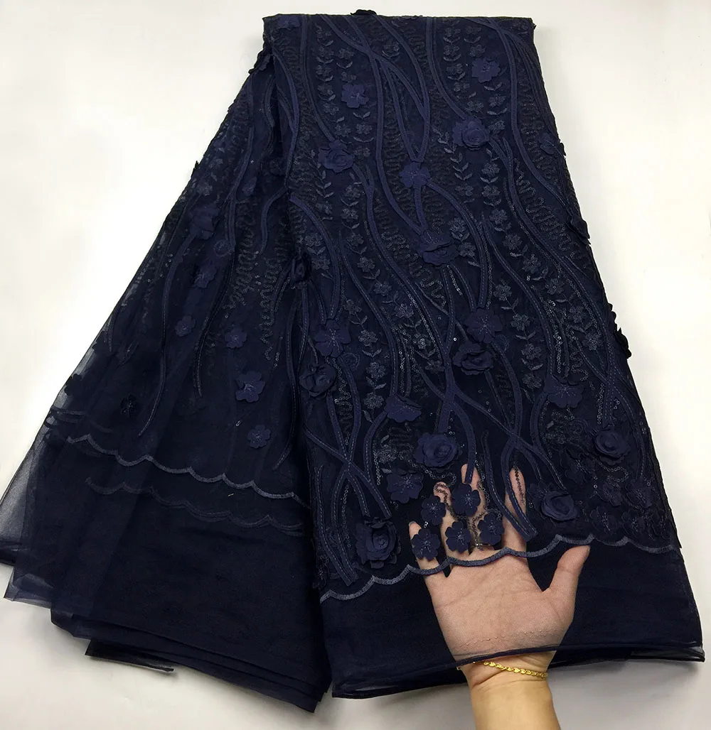 

Newest Style 3D Appliques Navy Blue french lace fabric with stones African sewing tulle lace classic and unique