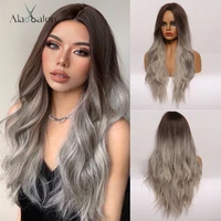 alan eaton long loose wavy synthetic wig ombre ash brown blonde wigs for women middle part cosplay daily party heat resistant