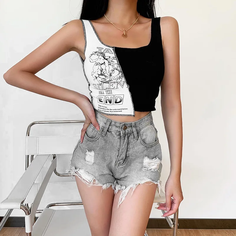 Crop Top Tops New Summer Clothes for Women Fashion Personality Y2k Corset Top Print Hit Color Navel Exposed Street Gothic Clothe