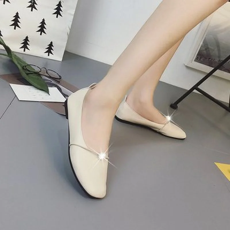 

Spring new Korean edition retro shallow mouth all-match flat single shoes women's shoes square head flat heels leather flats