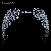 ycdzswwl designer elegant bridal full crystal wedding tiaras cubic zirconia inlayed headdress fairy hair jewelry