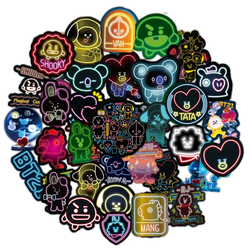 Неоновые огни мультфильм kpop наклейки ПВХ водонепроницаемые тянущиеся стержни